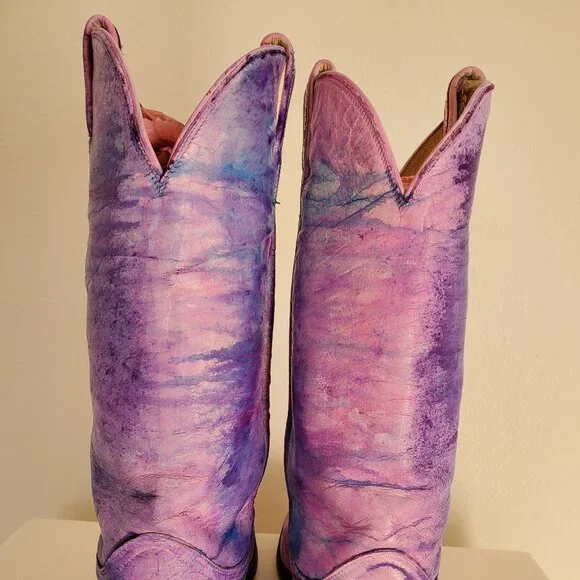 Tony Lama 10 painted pink purple blue western cowboy boots barbie cowgirl rodeo - Picture 7 of 13